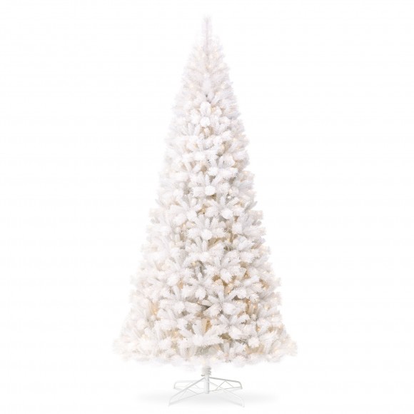 glitzhome Glitzhome 10ft Pre-Lit White Pine Slim Artificial Christmas Tree with 800 Warm White Lights & Remote Controller
