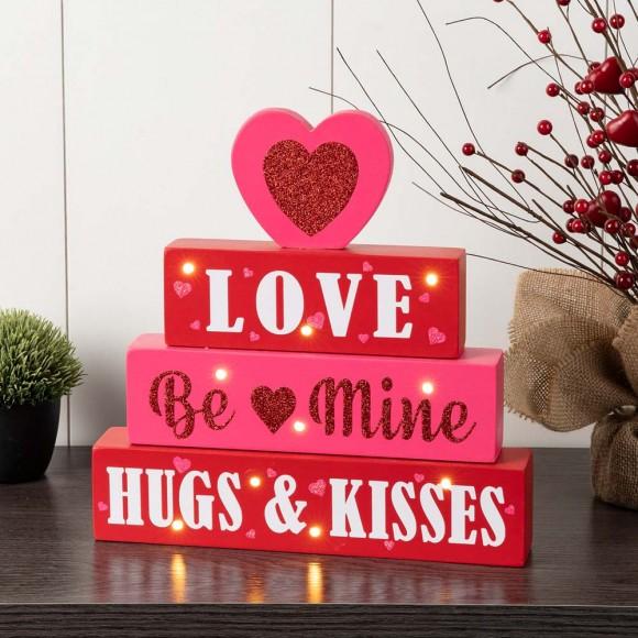 Glitzhome Glitzhome 11.25"H Lighted Valentine's Wooden Block Table Sign
