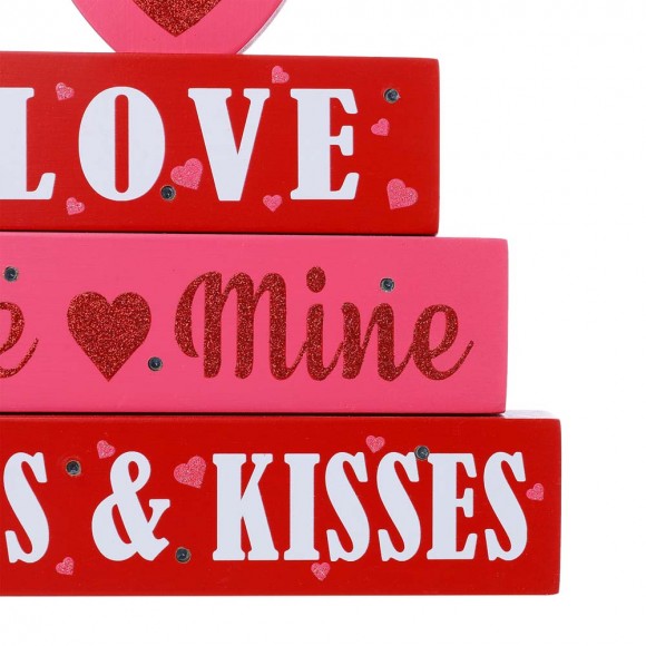 Glitzhome Glitzhome 11.25"H Lighted Valentine's Wooden Block Table Sign
