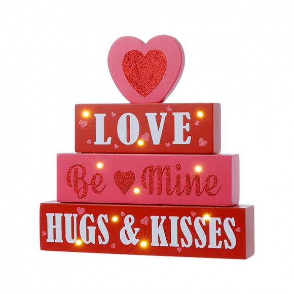 glitzhome Glitzhome 11.25"H Lighted Valentine's Wooden Block Table Sign