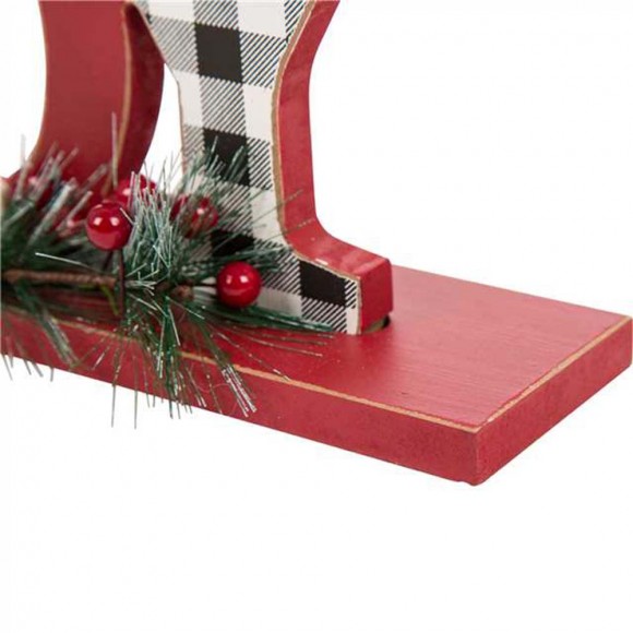 Glitzhome Glitzhome 11.42"L Christmas Wooden Plaid "JOY" Table Decor