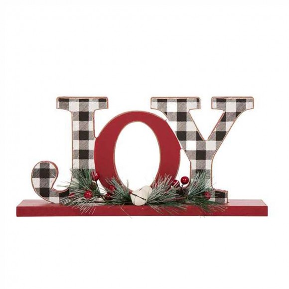 glitzhome Glitzhome 11.42"L Christmas Wooden Plaid "JOY" Table Decor