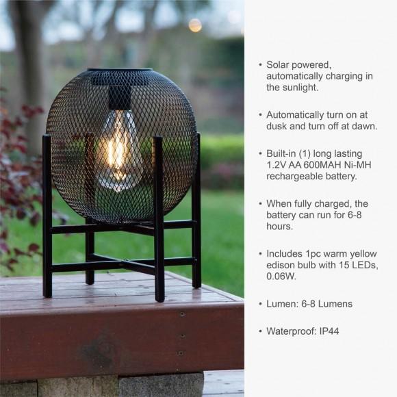 Glitzhome Glitzhome 11.5"H Black Metal Mesh Solar Powered Outdoor Lantern With Stand