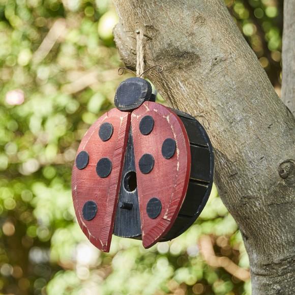 Glitzhome Glitzhome 11.5"H Distressed Solid Wood Ladybug Birdhouse