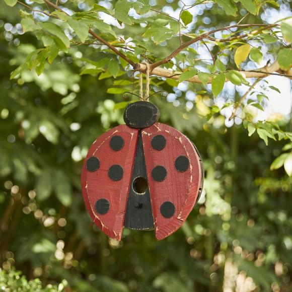 Glitzhome Glitzhome 11.5"H Distressed Solid Wood Ladybug Birdhouse