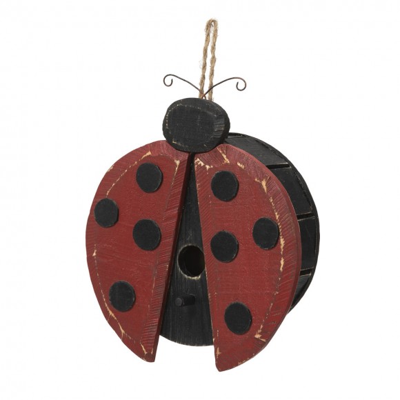 glitzhome Glitzhome 11.5"H Distressed Solid Wood Ladybug Birdhouse
