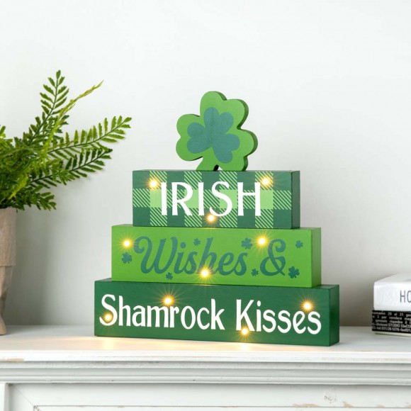 Glitzhome Glitzhome 11.5"H St. Patrick's Day Lighted Wooden Block Table Sign