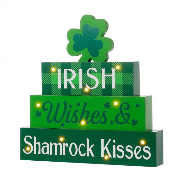glitzhome Glitzhome 11.5"H St. Patrick's Day Lighted Wooden Block Table Sign