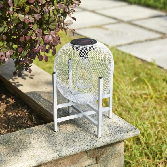 Glitzhome Glitzhome 11.5"H White Metal Mesh Solar Powered Outdoor Lantern With Stand Set Of 2