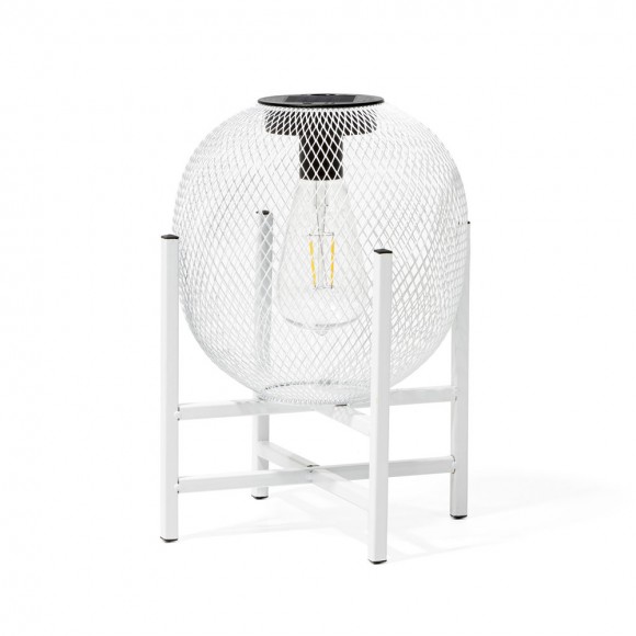 glitzhome Glitzhome 11.5"H White Metal Mesh Solar Powered Outdoor Lantern with Stand