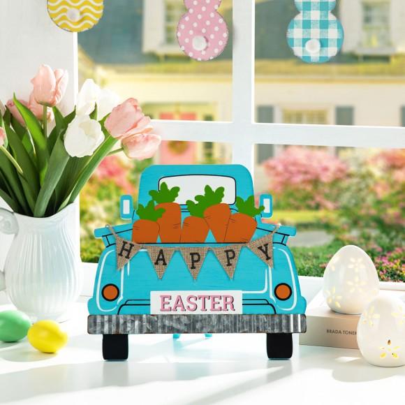 Glitzhome Glitzhome 11.5"L Easter Wooden Truck Table Decor