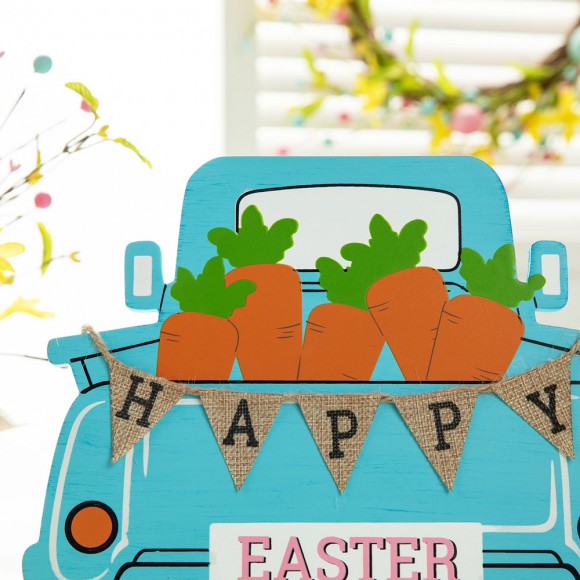 Glitzhome Glitzhome 11.5"L Easter Wooden Truck Table Decor