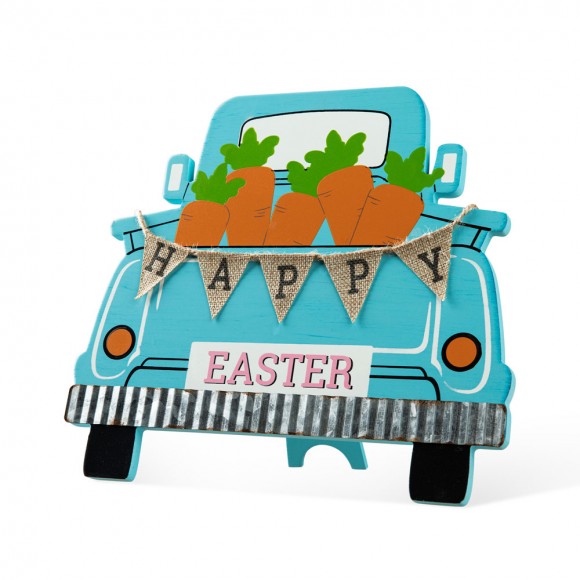 glitzhome Glitzhome 11.5"L Easter Wooden Truck Table Decor