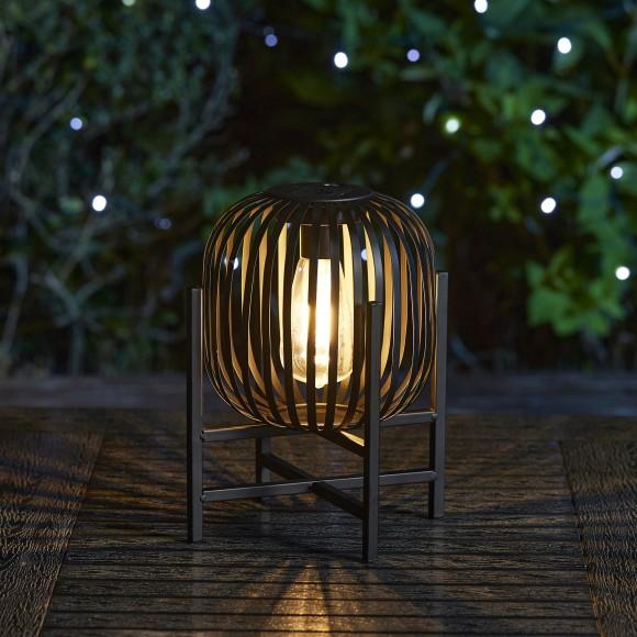 Glitzhome Glitzhome 11.50"H Black Metal Stripes Solar Powered Edison Bulb Outdoor Lantern With Stand