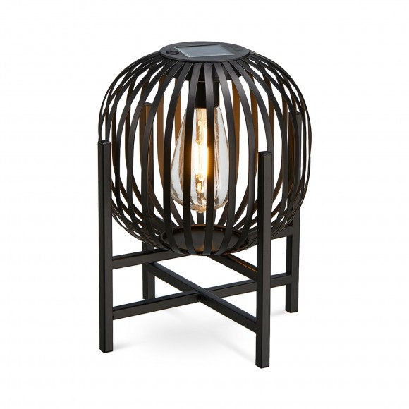glitzhome Glitzhome 11.50"H Black Metal Stripes Solar Powered Edison Bulb Outdoor Lantern with Stand