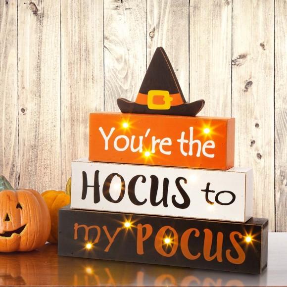 Glitzhome Glitzhome 11.54"H Halloween Wooden Lighted Witch/Word Block Table Decor