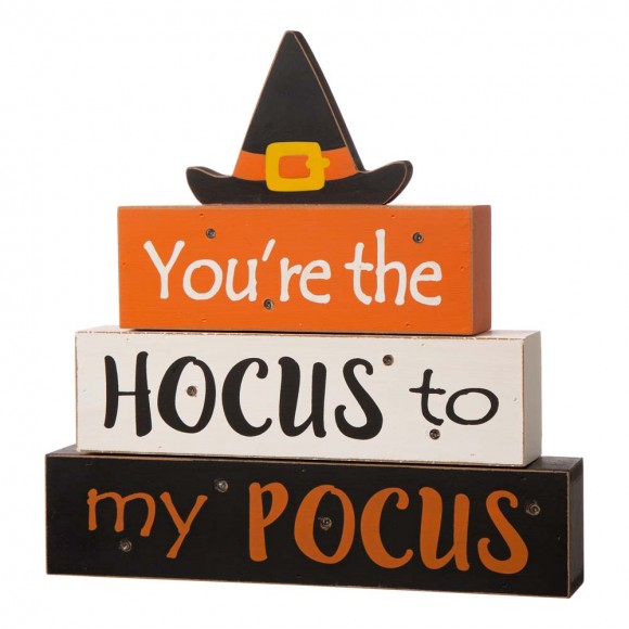Glitzhome Glitzhome 11.54"H Halloween Wooden Lighted Witch/Word Block Table Decor