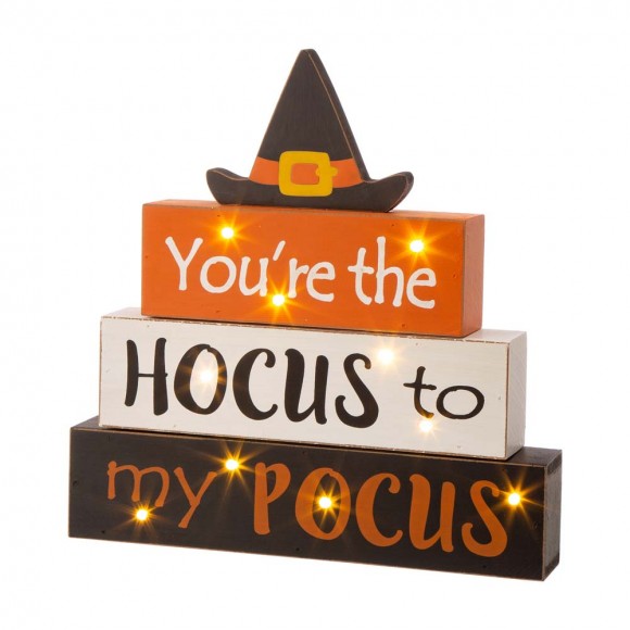 glitzhome Glitzhome 11.54"H Halloween Wooden Lighted Witch/Word Block Table Decor