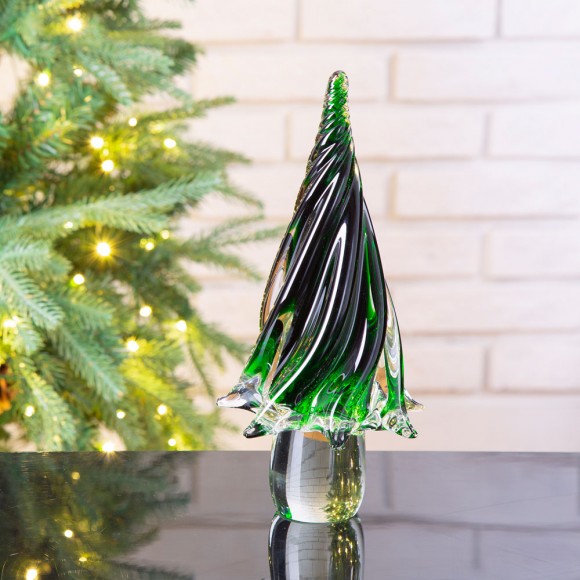 Glitzhome Glitzhome 11.61"H Green Striped Table Decor Glass Christmas Tree