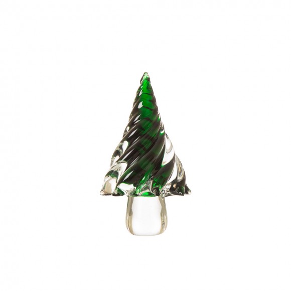 Glitzhome Glitzhome 11.61"H Green Striped Table Decor Glass Christmas Tree