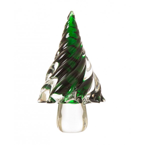 Glitzhome Glitzhome 11.61"H Green Striped Table Decor Glass Christmas Tree