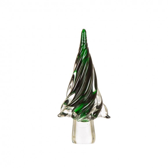 glitzhome Glitzhome 11.61"H Green Striped Table Decor Glass Christmas Tree