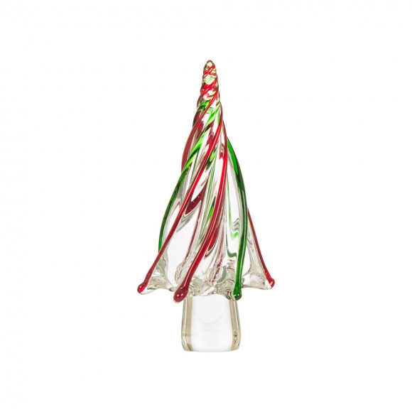 glitzhome Glitzhome 11.61"H Red/Green Table Decor Striped Glass Christmas Tree