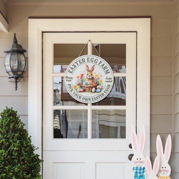 Glitzhome Glitzhome 11.75"D Easter Wooden & Epoxy Bunny Round Wall/Door Hanger