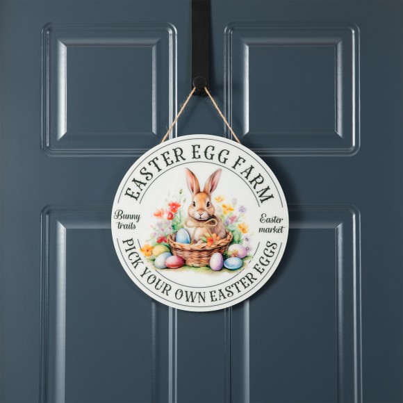 Glitzhome Glitzhome 11.75"D Easter Wooden & Epoxy Bunny Round Wall/Door Hanger