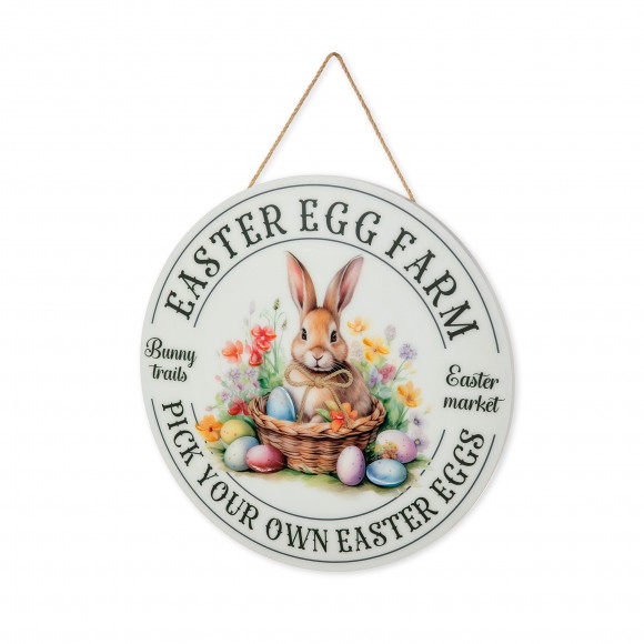 glitzhome Glitzhome 11.75"D Easter Wooden & Epoxy Bunny Round Wall/Door Hanger