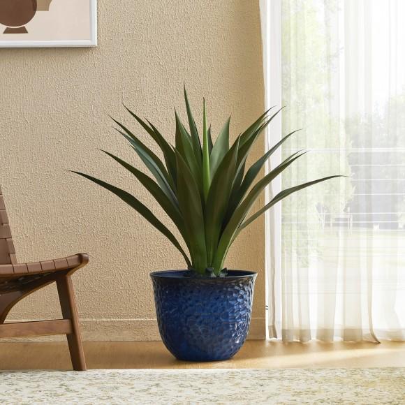 Glitzhome Glitzhome 11.75"D Set Of 3 Honeycomb Textured Cobalt Blue Faux Ceramic Pot Plastic Planter