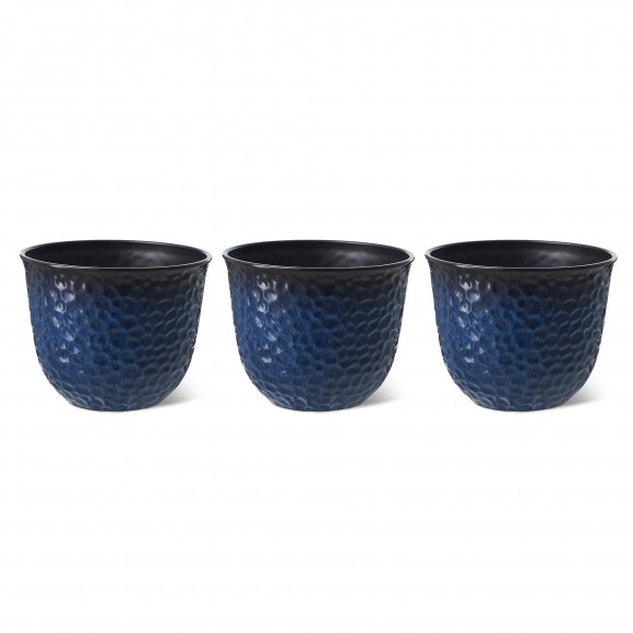 glitzhome Glitzhome 11.75"D Set of 3 Honeycomb Textured Cobalt Blue Faux Ceramic Pot Plastic Planter