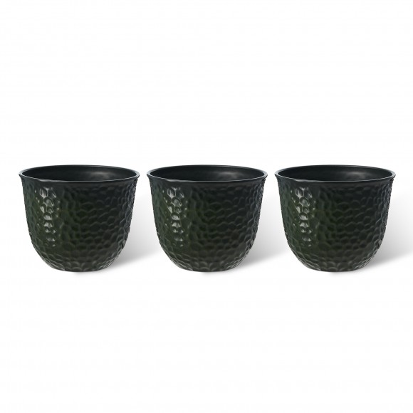 glitzhome Glitzhome 11.75"D Set of 3 Honeycomb Textured Green Faux Ceramic Pot Plastic Planter