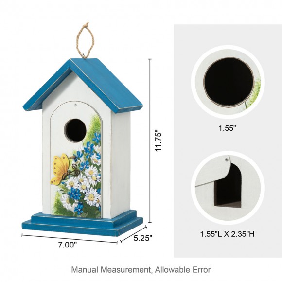 Glitzhome Glitzhome 11.75"H Distressed Solid Wood Daisy With Butterfly Birdhouses