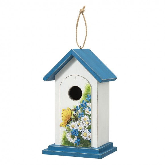 glitzhome Glitzhome 11.75"H Distressed Solid Wood Daisy with Butterfly Birdhouses