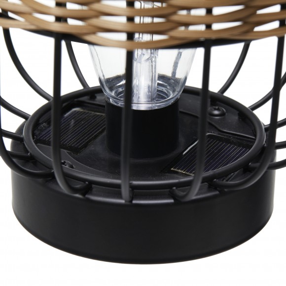 Glitzhome Glitzhome 11.75"H Metal Wire Faux Rattan Solar Powered Outdoor Lantern With Edison Bulb And Handle
