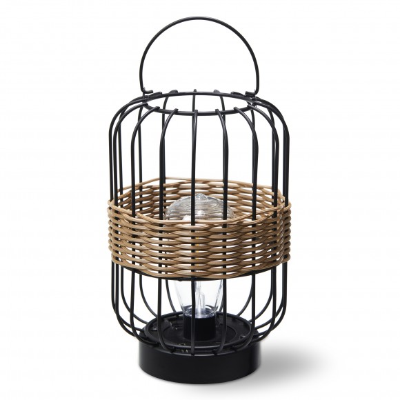 glitzhome Glitzhome 11.75"H Metal Wire Faux Rattan Solar Powered Outdoor Lantern with Edison Bulb and Handle