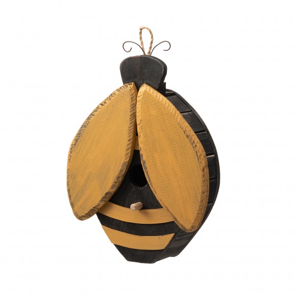 glitzhome Glitzhome 11.75"H Unique Cute and Lifelike Bee Shaped Distressed Solid Wood Decorative Outdoor Garden Birdhouse