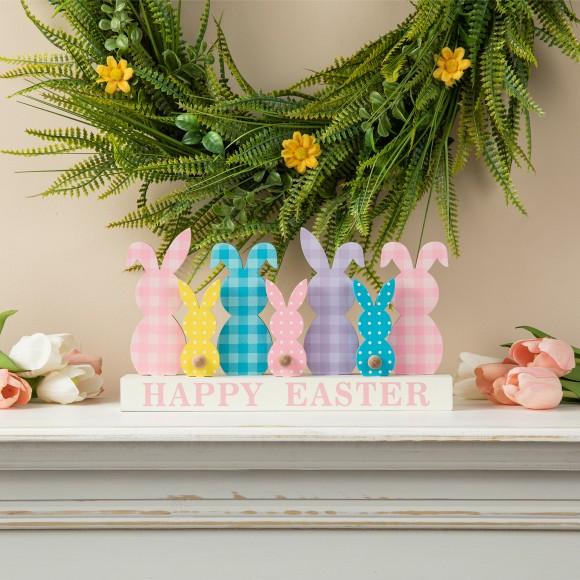 Glitzhome Glitzhome 11.75"L Easter Wooden Bunny Family Table Decor