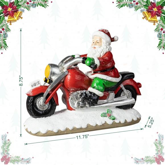 Glitzhome Glitzhome 11.75"L Resin Christmas Santa With Motorcycle Table Decor