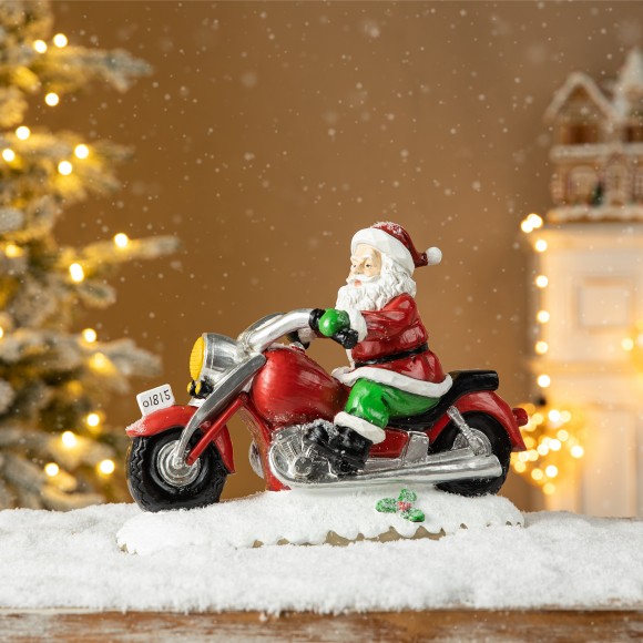 Glitzhome Glitzhome 11.75"L Resin Christmas Santa With Motorcycle Table Decor