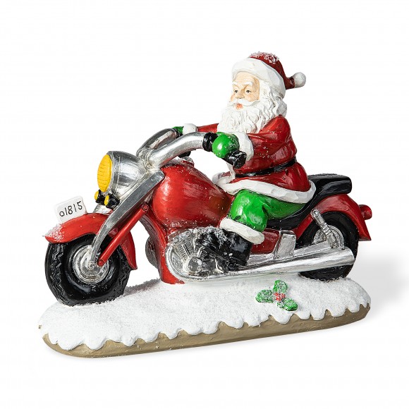 glitzhome Glitzhome 11.75"L Resin Christmas Santa With Motorcycle Table Decor