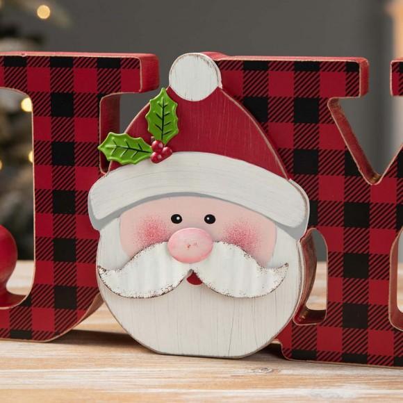 Glitzhome Glitzhome 11.75"L Wooden Christmas Plaid "JOY " Table Decor