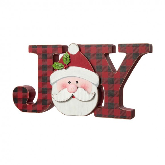 glitzhome Glitzhome 11.75"L Wooden Christmas Plaid "JOY " Table Decor