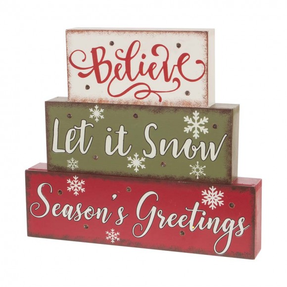 Glitzhome Glitzhome 11.81"L LED Lighted Wooden/Metal Block Word Sign (14 Bulbs)