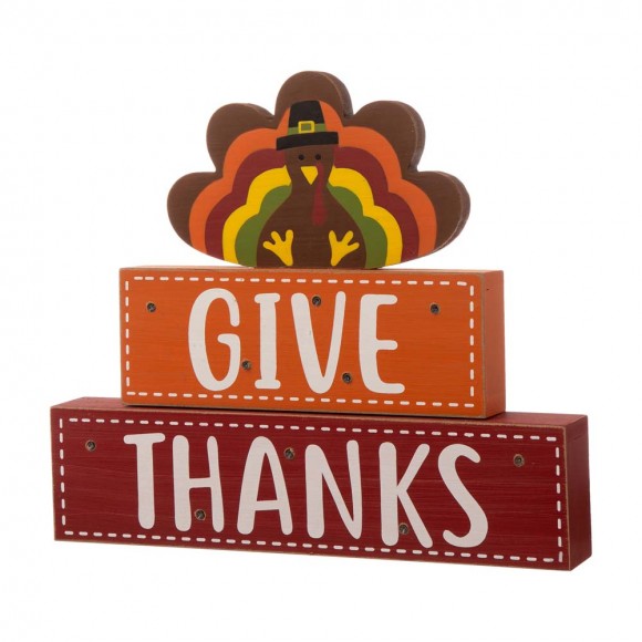 glitzhome Glitzhome 11.81"L Thanksgiving Wooden Lighted Turkey/Word Block Table Decor