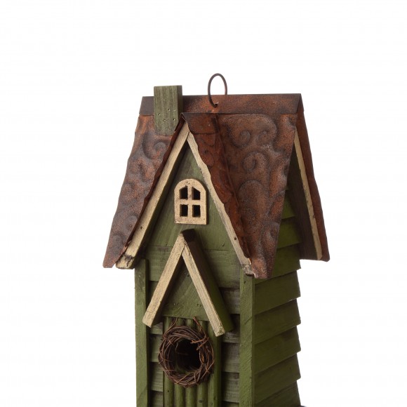 Glitzhome Glitzhome 11.93"H Tall Green Hand Painted Wood Birdhouse