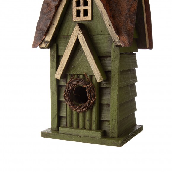 Glitzhome Glitzhome 11.93"H Tall Green Hand Painted Wood Birdhouse