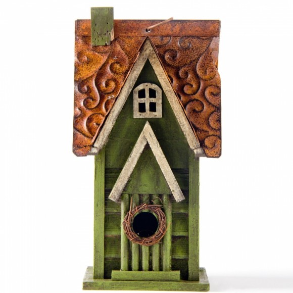 glitzhome Glitzhome 11.93"H Tall Green Hand Painted Wood Birdhouse
