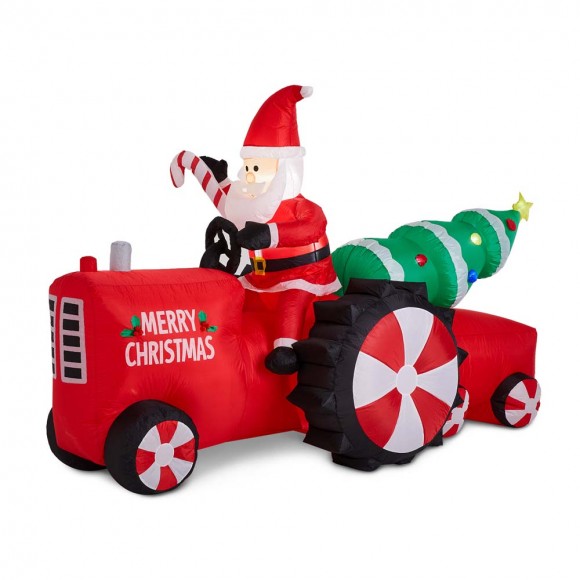 glitzhome Glitzhome 11 ft Lighted Inflatable Santa on Tractor Décor